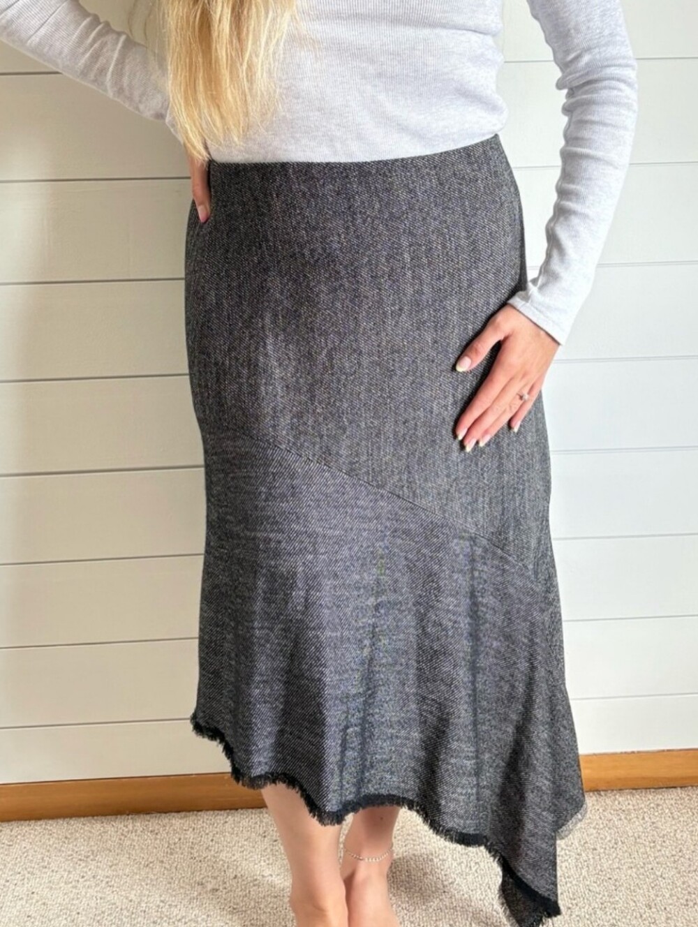 Anne Klein Sophisticated Asymmetrical Charcoal & White Woven Skirt - 8